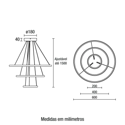Pendente LED Ring Triplo Bivolt 60W - Imagem 3